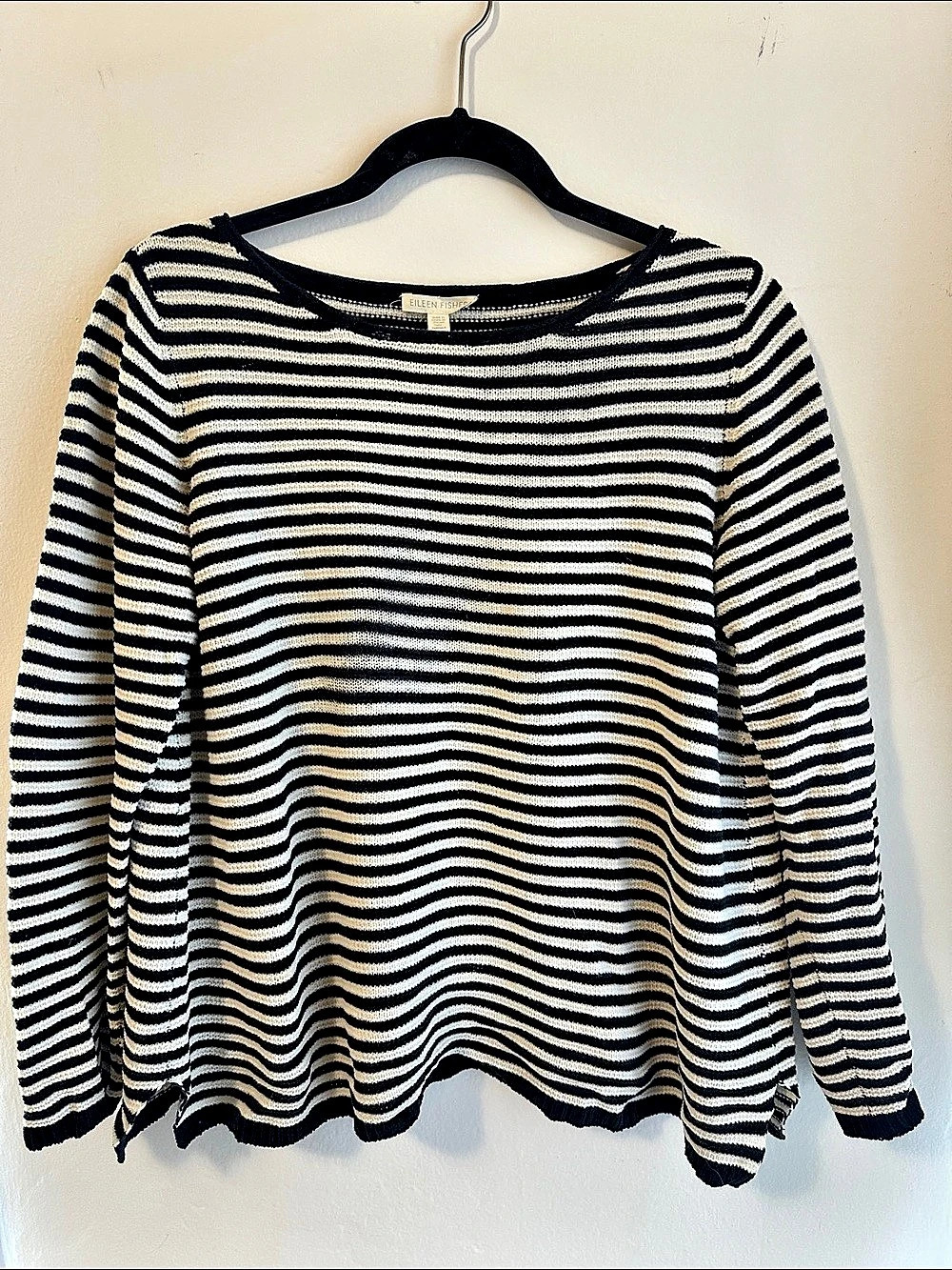 Eileen Fisher Striped Crew Neck Sweater Black & White - size Small